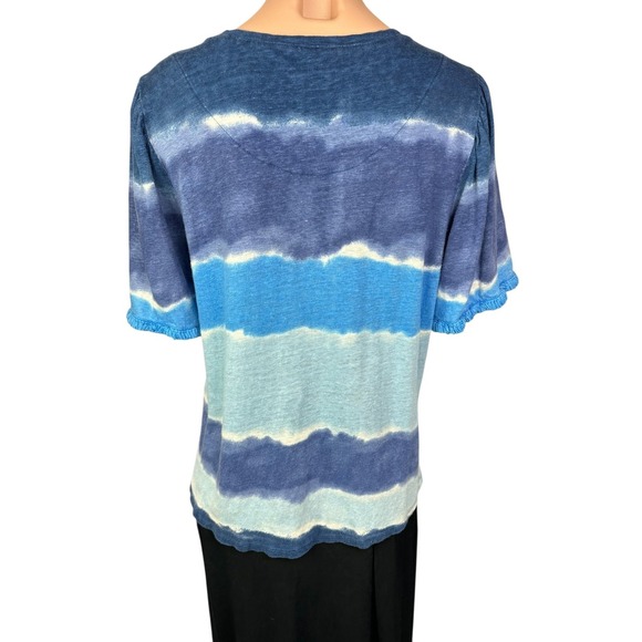 Chico's Pullover Top Sz 2/ L Shades of Blue Short Sleeve 100% Linen - Picture 3 of 5